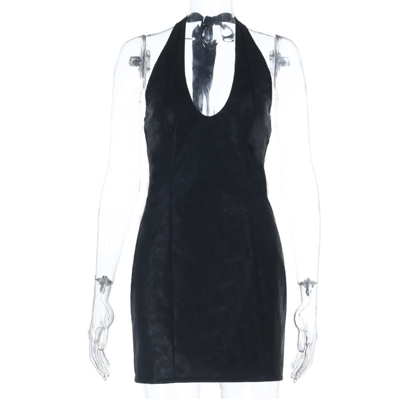 Damen Elegantes Modisches Abendkleid mit tiefem V-Ausschnitt und Halterdesign EB