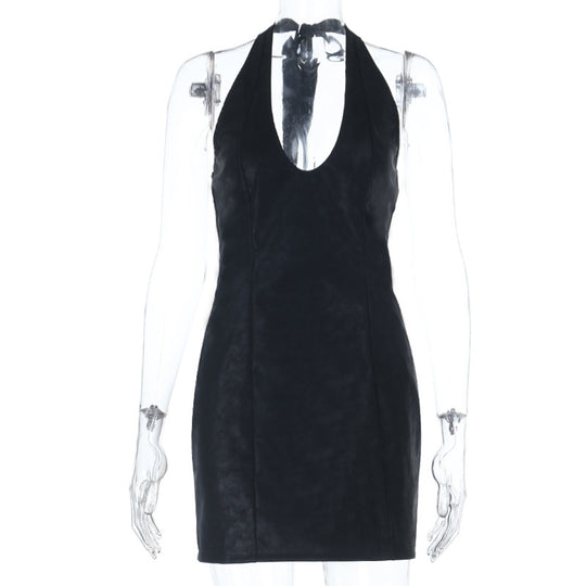 Damen Elegantes Modisches Abendkleid mit tiefem V-Ausschnitt und Halterdesign EB