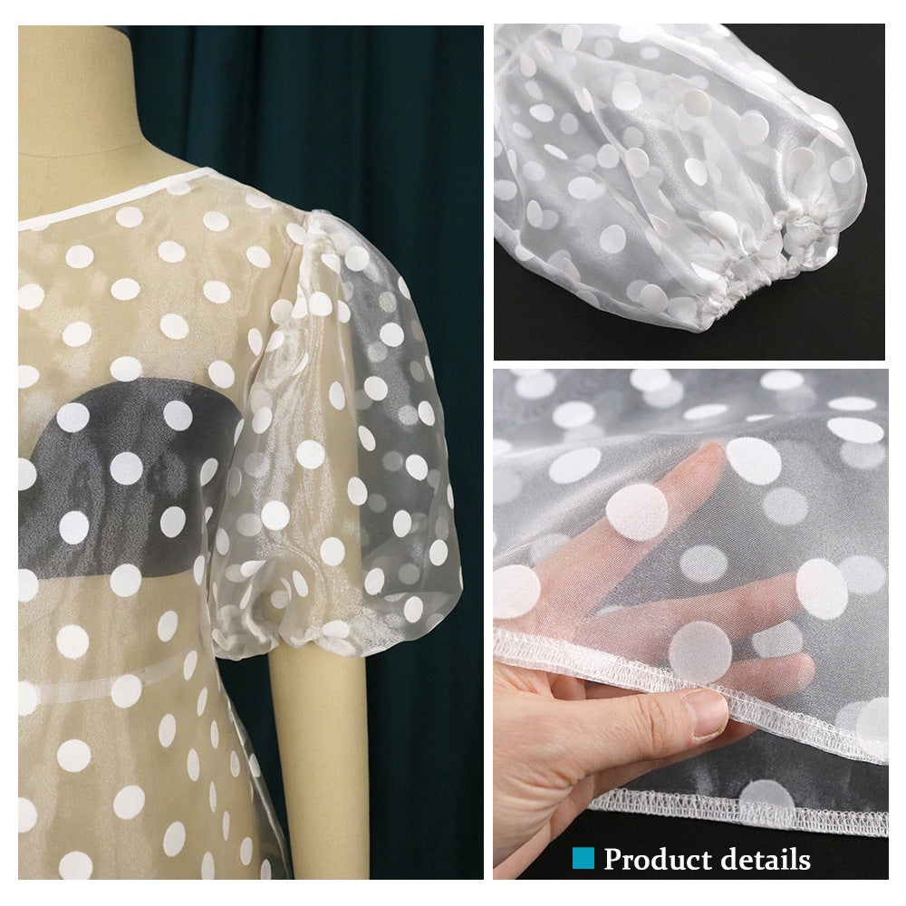 Damen Verspielte Bluse mit transparentem Polka-Punkten Design und Puffärmeln EB