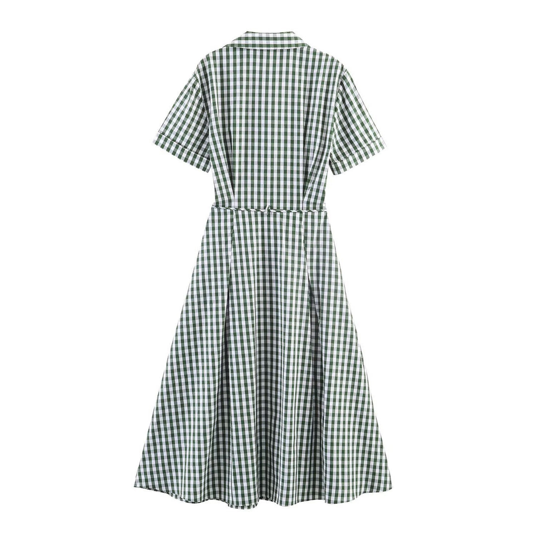 Damen Hemdblusenkleid im karierten Design mit Taillengürtel EB