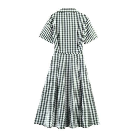 Damen Hemdblusenkleid im karierten Design mit Taillengürtel EB