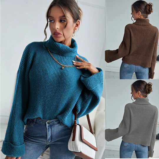 Damen Oversized Pullover mit hohem Kragen und strukturiertem Design EB
