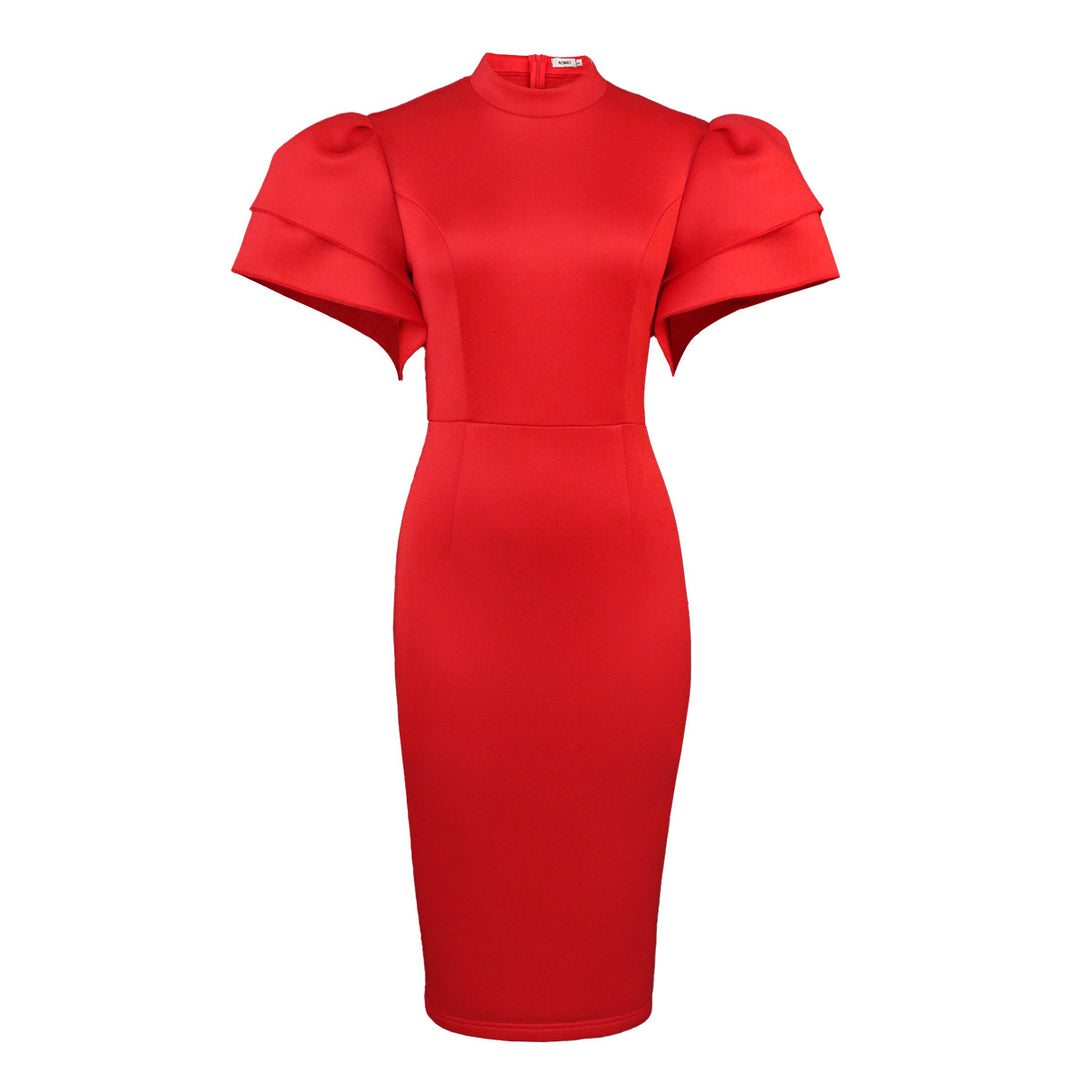 Damen figurbetontes Kleid mit voluminösen Ärmeln EB