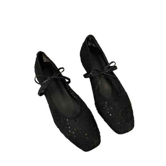 Damen Ballerinas mit zartem Spitzen-Design und eleganter Schleifenverzierung EB
