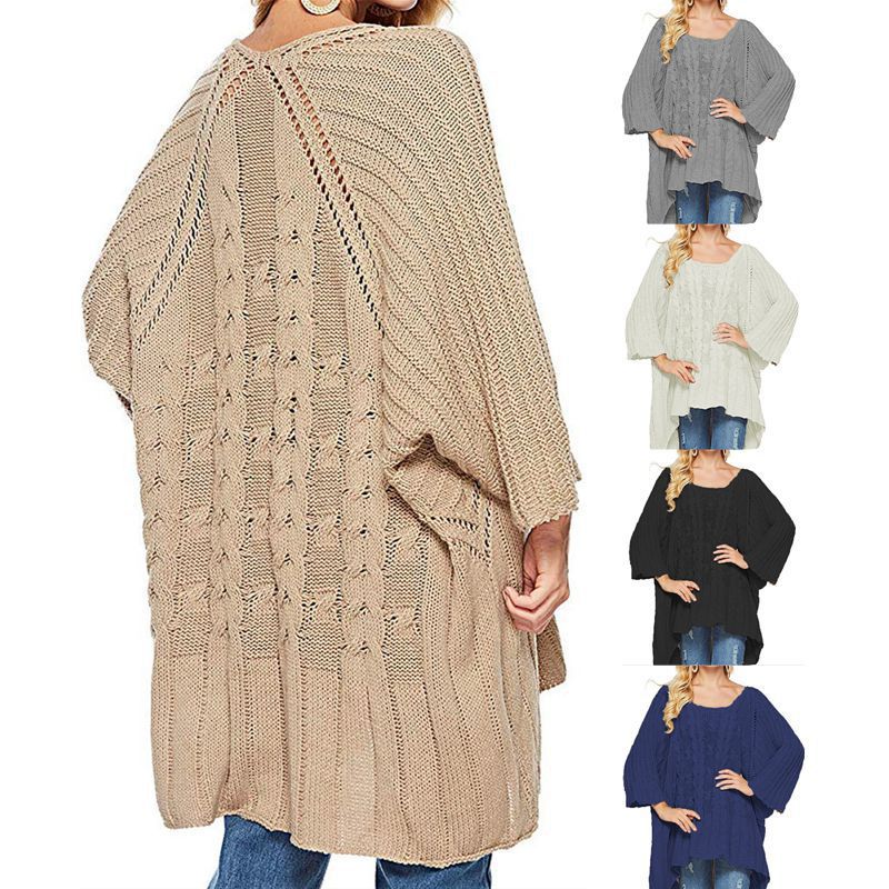 Damen Strickponcho mit weitem Schnitt und modischem Strukturmuster EB