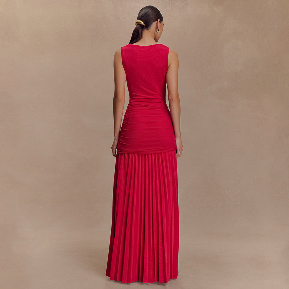 Damen Elegantes Maxikleid mit fließendem Stoff und Raffungen EB