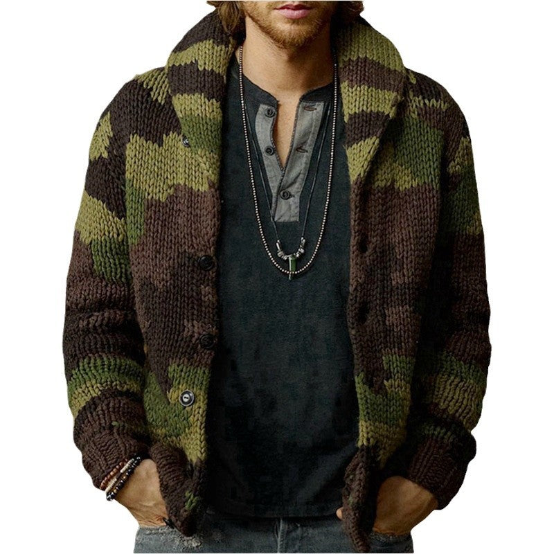 Herren Strickjacke im einzigartigen Camouflage-Design mit hohem Kragen EB