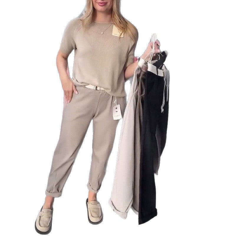 Damen Chinohose mit elastischem Bund und modernen Details Heidi-Mode