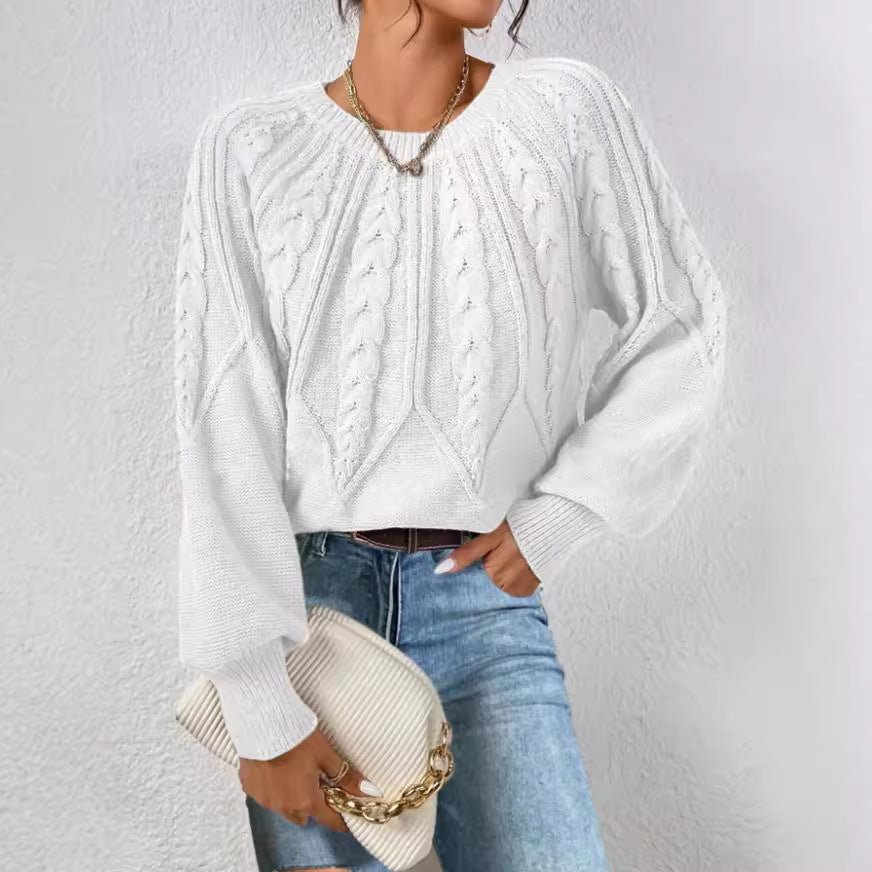 Damen Strickpullover mit Zopfmuster und weitem Schnitt EB