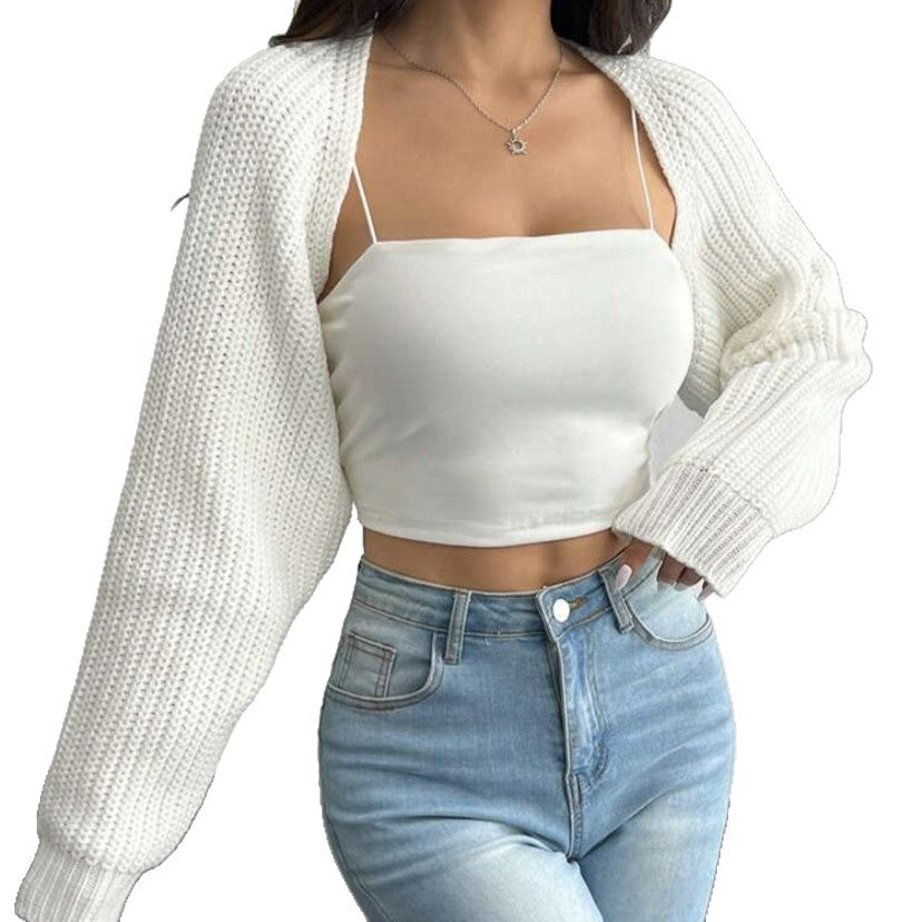 Damen Kurzbolero aus grobem Rippstrick mit Oversized-Ärmeln EB