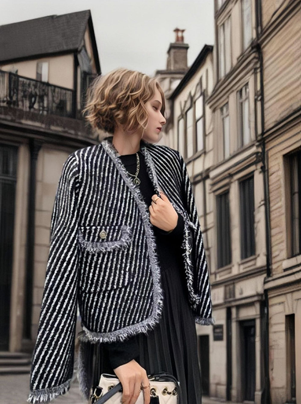 Damen Cocoon-Strickjacke mit Knopfdetails und feinem Strukturmuster EB