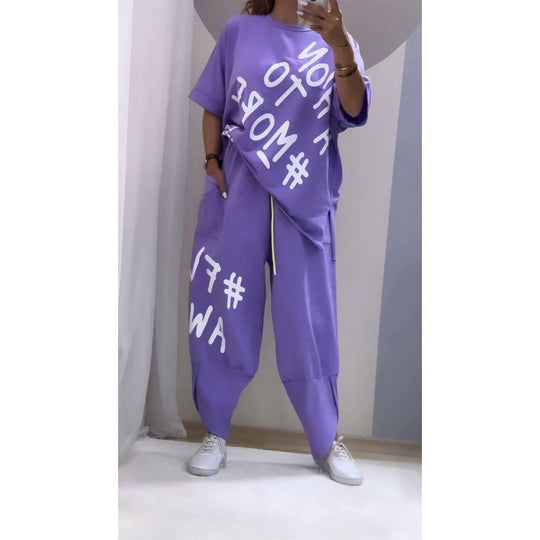 Damen Lässiges Set mit oversize T-Shirt und bequemen Jogginghose EB