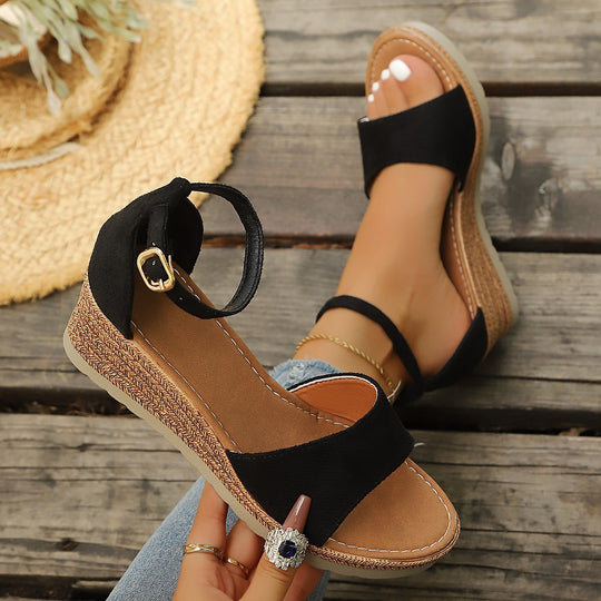 Damen Wedge-Sandalen mit verstellbarem Riemendesign und luxus Akzent EB