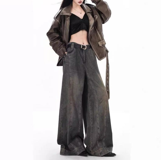 Damen Weit geschnittene High-Waist Jeans im urbanen Stil EB