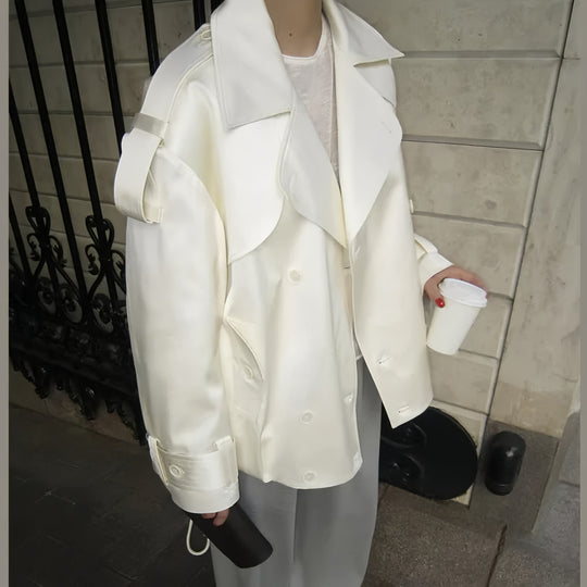 Damen modische Kurzjacke mit elegantem Schnitt und hochglänzendem Finish EB