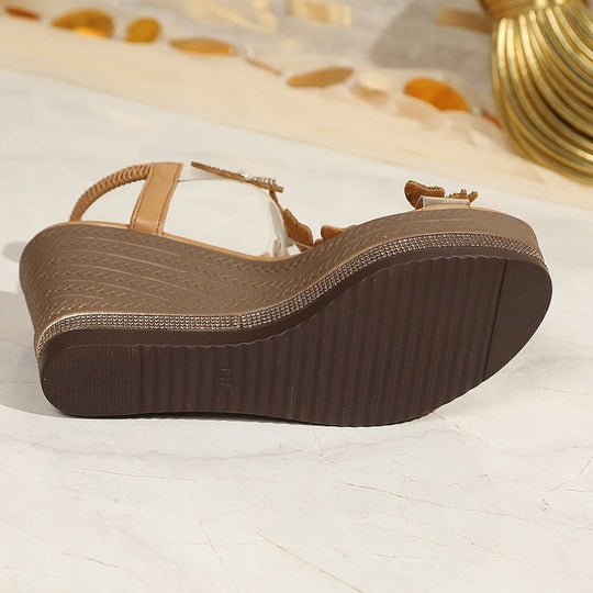 Damen Wedge-Sandalen mit floralem Dekor und dezentem Glitzerelement EB