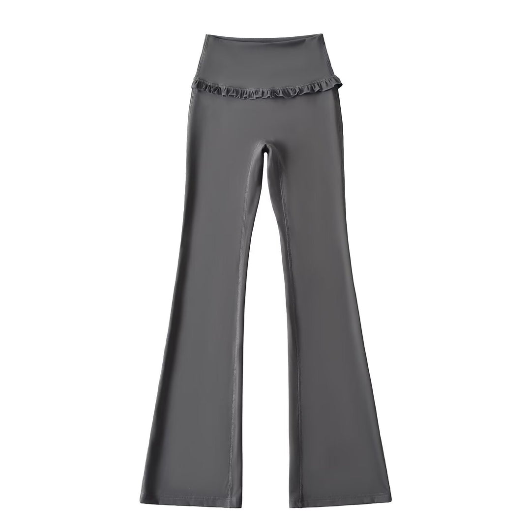 Damen Hochtaillierte Bootcut-Leggings mit Rüschendetails EB