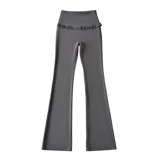 Damen Hochtaillierte Bootcut-Leggings mit Rüschendetails EB