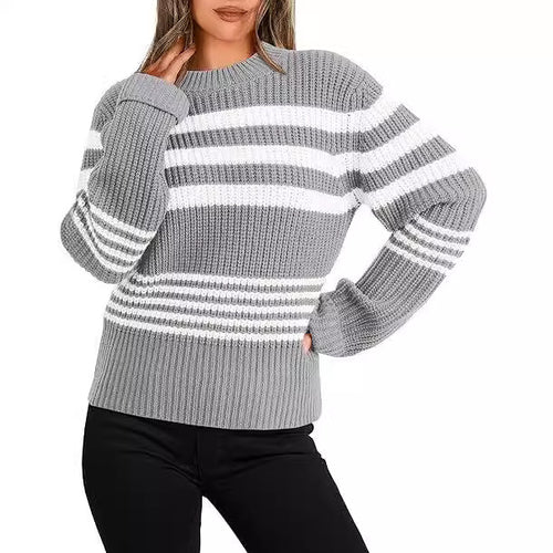 Damen gestrickter Pullover im lässigen Streifenlook EB