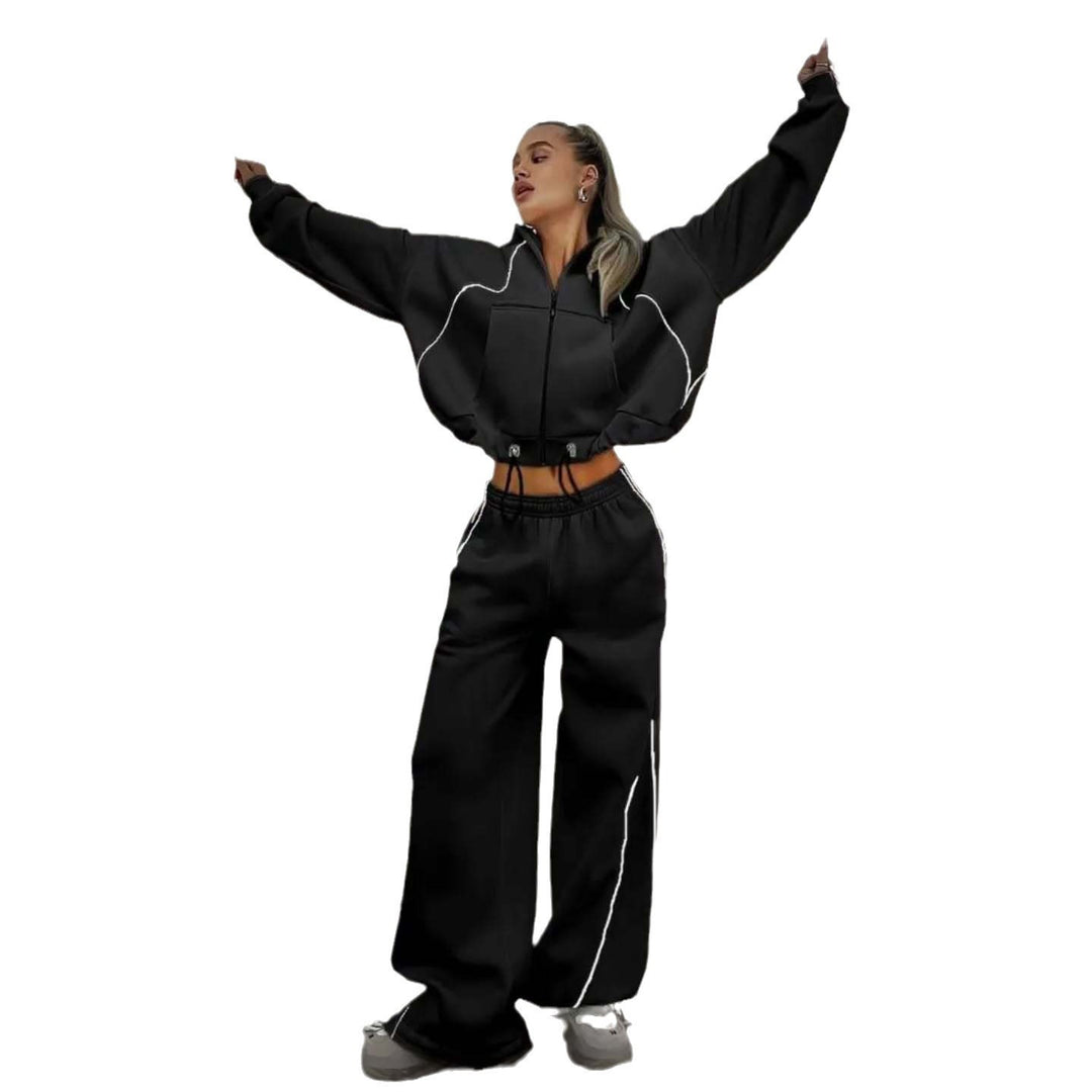 Damen nan weites Oversize-Trackset mit Reißverschluss-Kapuzenjacke und extraweiter Loungehose EB