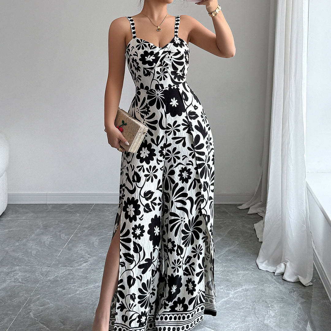 Damen Maxikleid mit tiefem Schlitz und floralem Muster EB