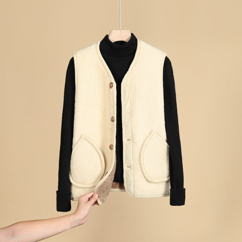 Damen Ärmellose Thermofleece-Weste mit Knopfleiste und Rundtaschen EB