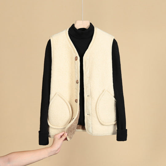 Damen Ärmellose Thermofleece-Weste mit Knopfleiste und Rundtaschen EB