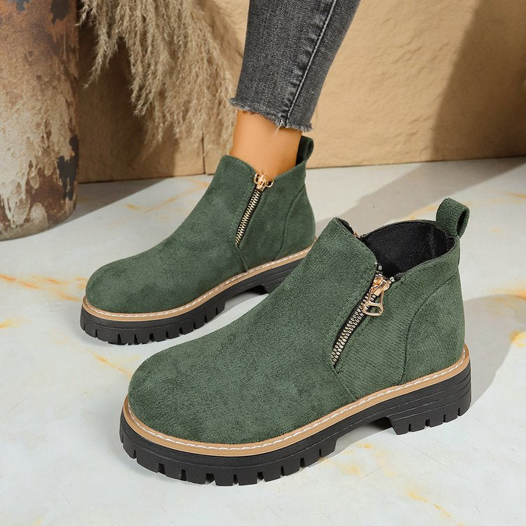 Damen nan Wildlederoptik-Ankleboots mit seitlichem Reißverschluss, Pull-Tab und profilierter Traktorsohle EB