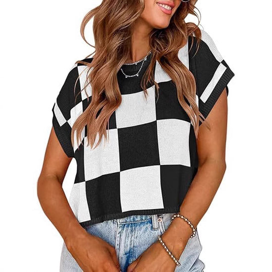 Damen modisches gestreiftes Cropped Top mit Boxy-Schnitt und luftiger Textur EB