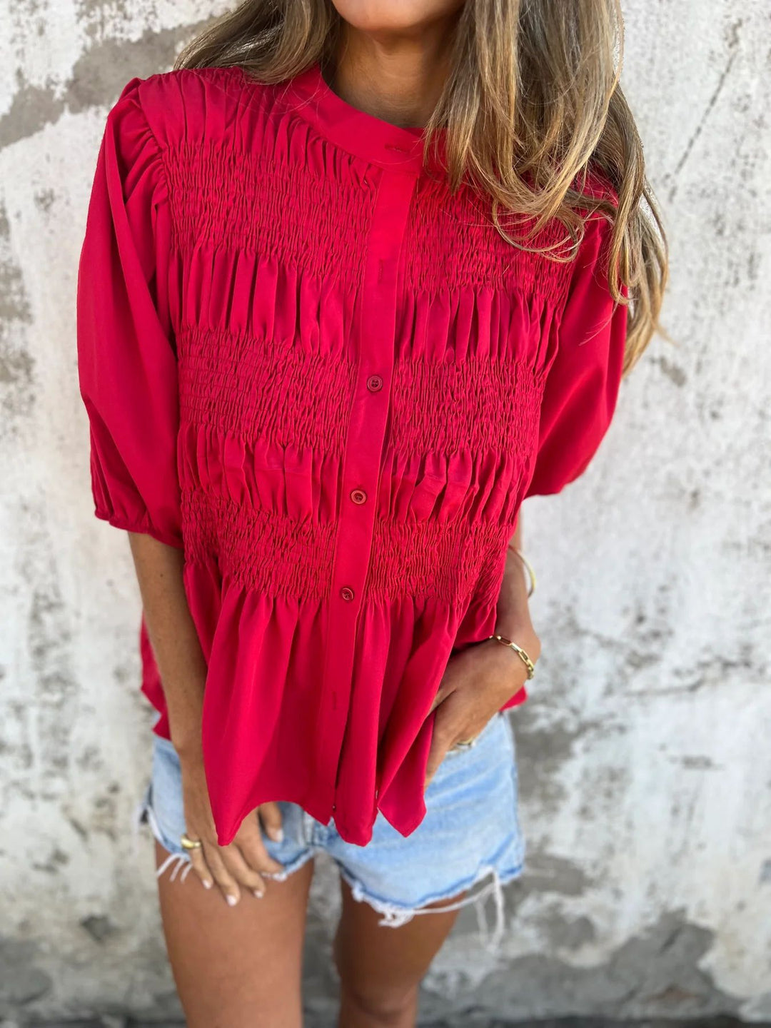 Damen Bluse mit Raffungen und Knopfleiste EB