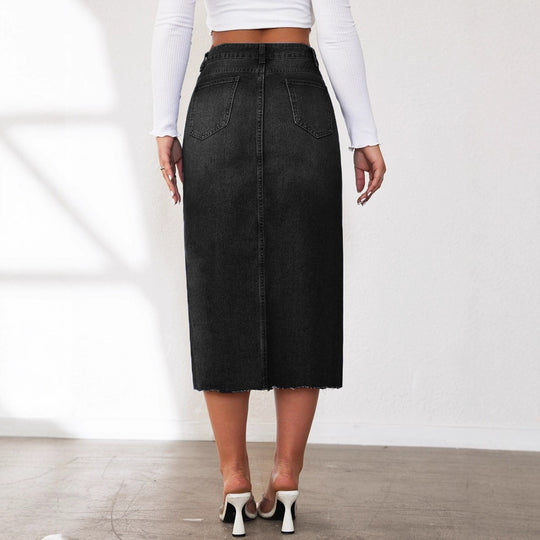 Damen Midi-Denimrock mit Schlitz und lässigem A-Linien-Schnitt EB