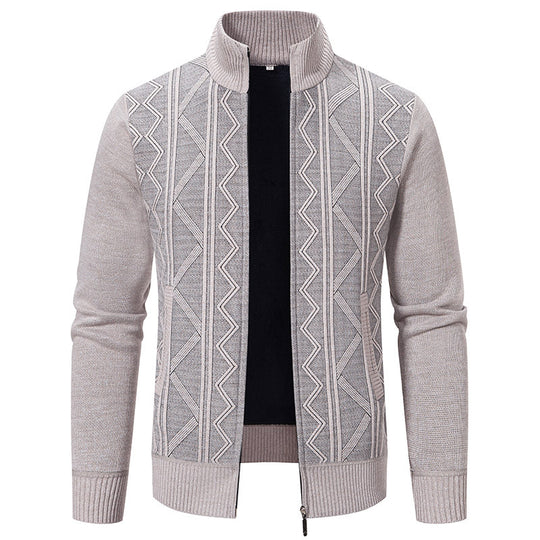 Herren Strickjacke mit modernem Reißverschluss und dekorativem Muster EB