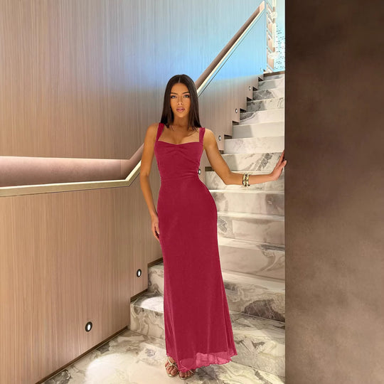 Damen Glitzerndes Maxikleid mit Carmen-Ausschnitt und figurformendem Schnitt EB