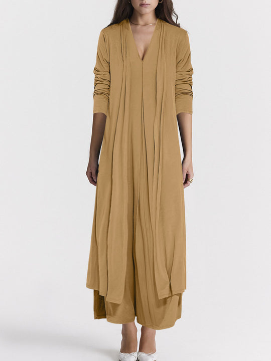 Damen luftiger Maxi-Rock mit elegantem V-Ausschnitt und fließendem Schnitt EB