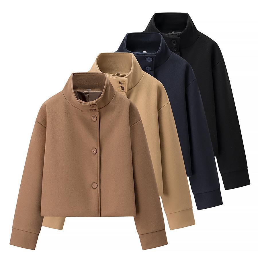 Damen elegante Kurzjacke mit Stehkragen und modischen Knopfdetails EB