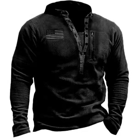 Herren thermischer Henley-Fleecepullover mit Brust-Reißverschlusstasche und Camouflage-Detail EB