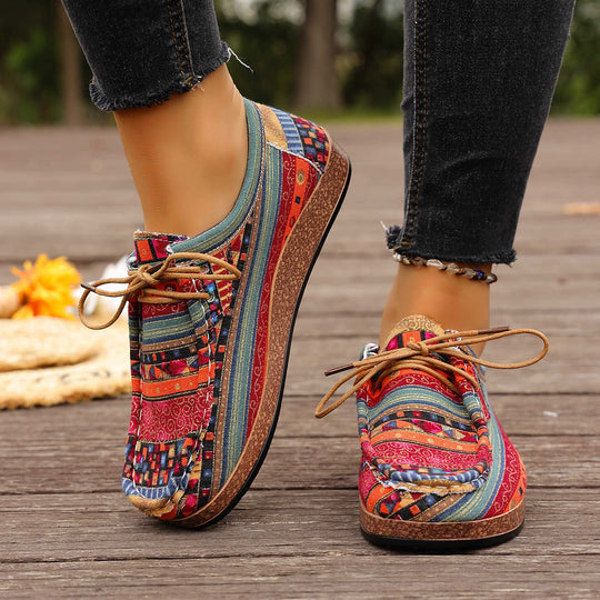 Damen modische Schnürschuhe mit floralem Muster und komfortabler Sohle EB