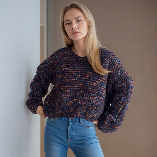Damen grob gestrickter Pullover mit voluminösen Ärmeln EB