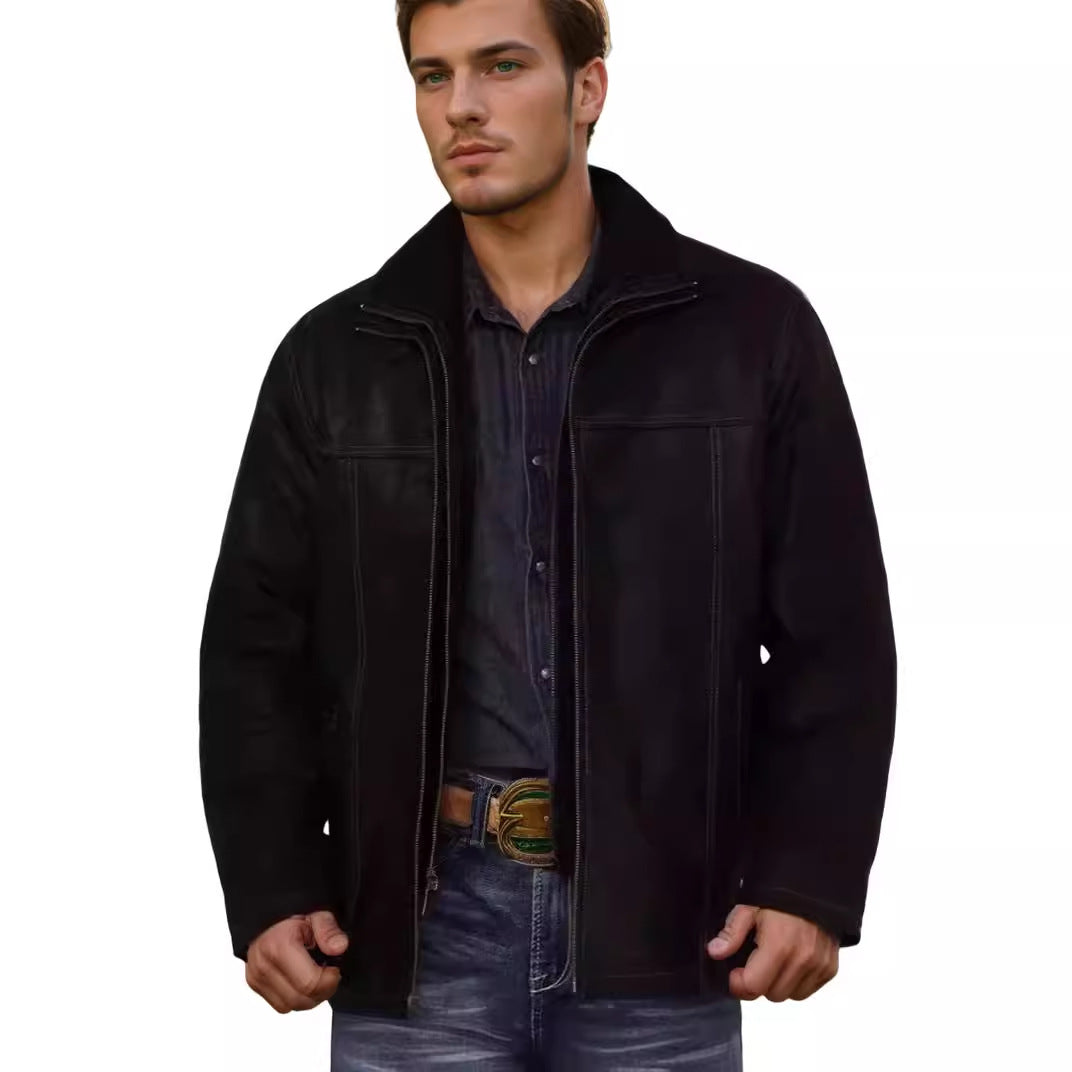 Herren Lammfelljacke mit breitem Kragen und praktischen Taschen EB