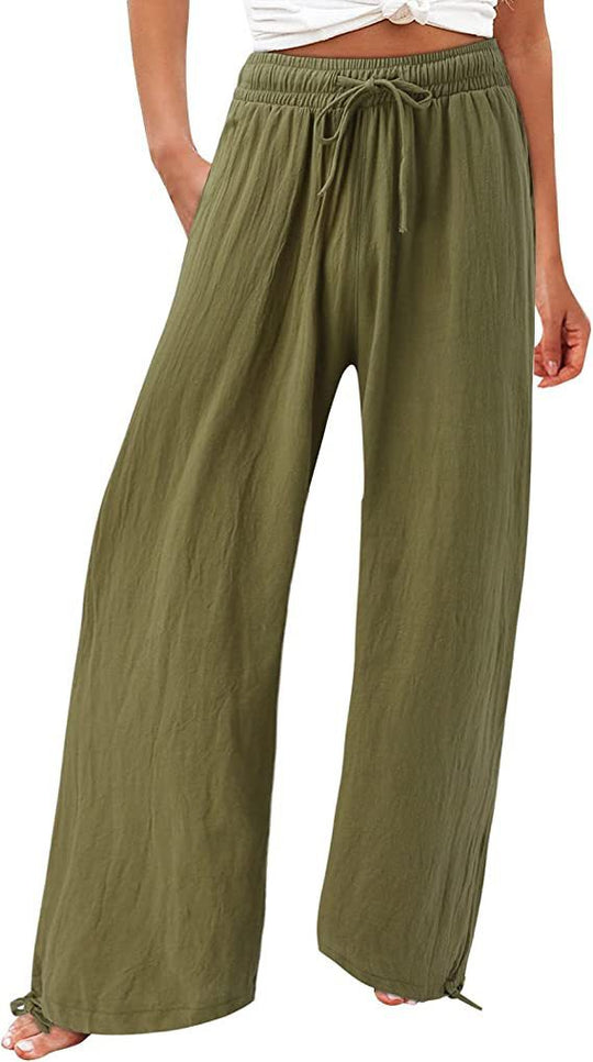 Damen lässige weit geschnittene Sommerhose mit elastischem Bund und praktischen Seitentaschen EB