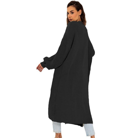 Damen Grober Strickmantel mit offenem Schnitt und tiefen Taschen EB