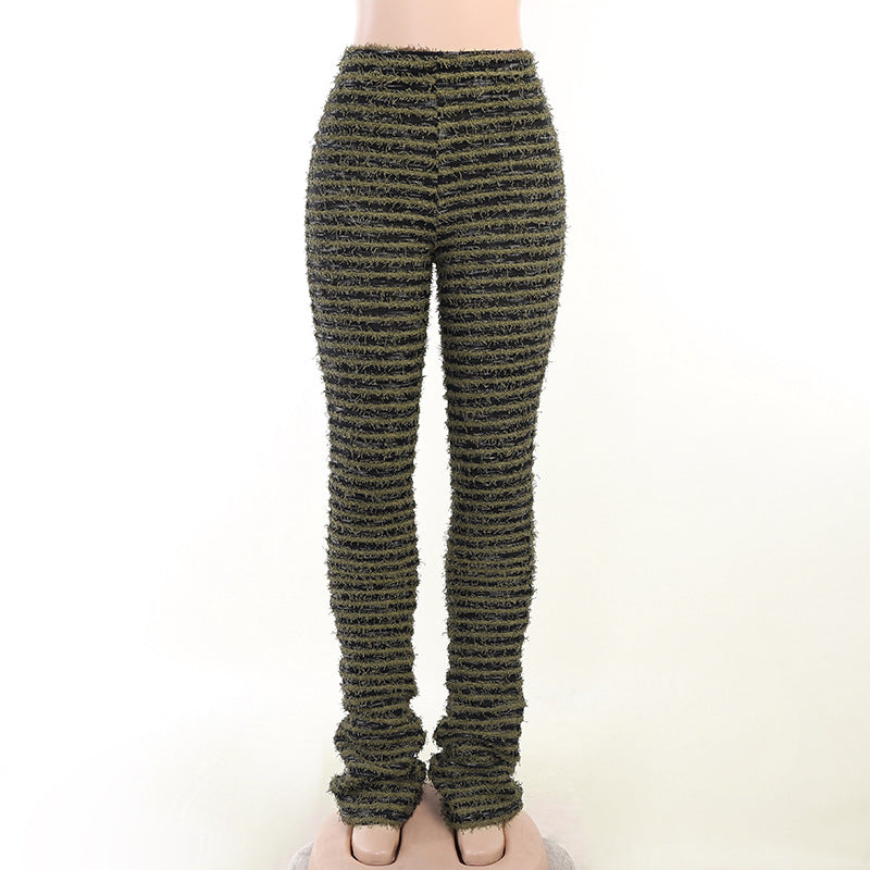 Damen Strukturierte Rippstrick-Hose mit hohem Bund und gerafften Beinenden EB