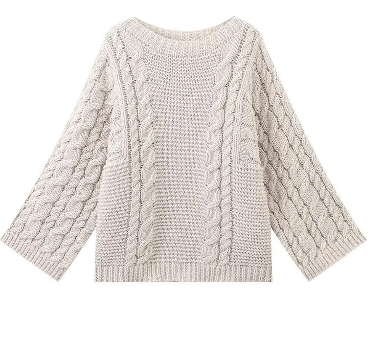 Damen Strickpullover mit lockerer Schnittführung und geflochtenem Design EB