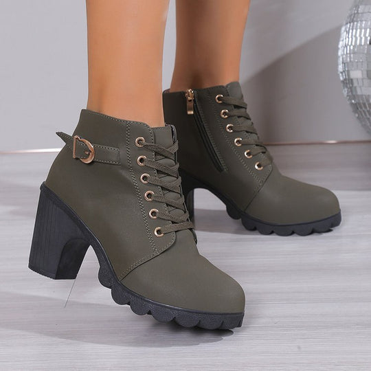 Damen Schnürstiefeletten mit Blockabsatz und Reißverschluss EB