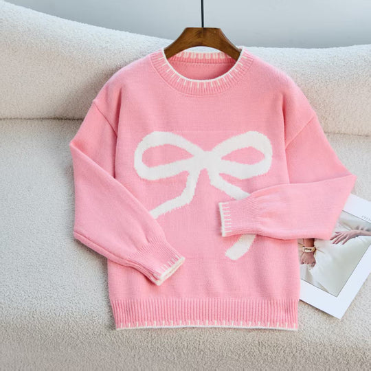 Damen Gemütlicher Sweatpullover mit Schleifenmotiv und bequemen Ärmeln EB