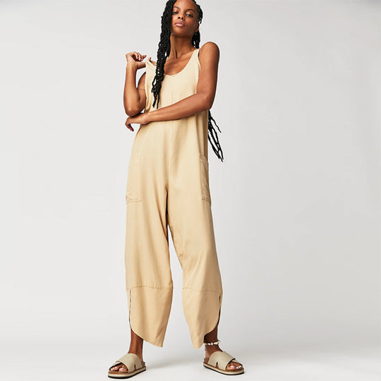 Damen Lässiger Jumpsuit mit weitem Bein und seitlichen Taschen EB