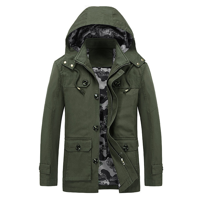 Herren Canvas-Kapuzenparka mit Tarnfutter, Utility-Taschen und verdeckter Reißverschlussleiste EB