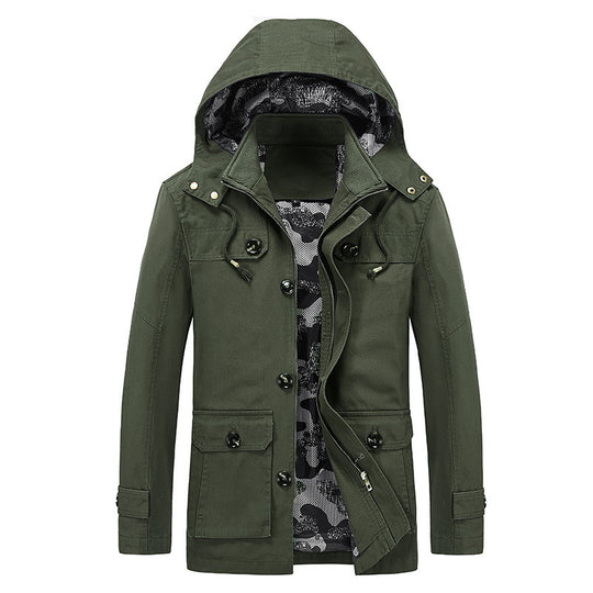 Herren Canvas-Kapuzenparka mit Tarnfutter, Utility-Taschen und verdeckter Reißverschlussleiste EB