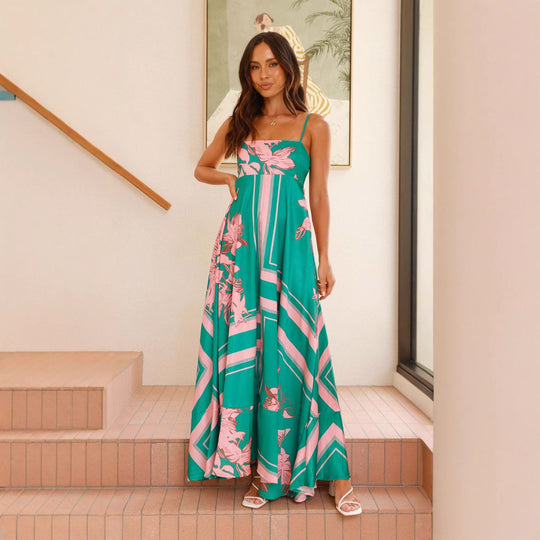 Damen Maxikleid mit elegantem floralem Design und schmalen Trägern EB