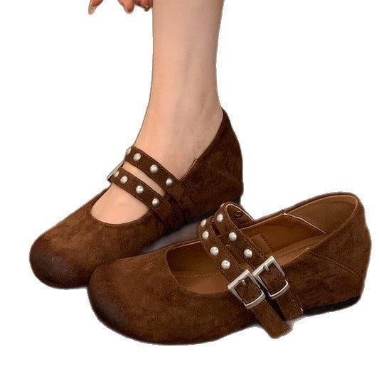 Damen elegante Ballerinas mit dekorativen Schnallen und stützender Innensohle EB